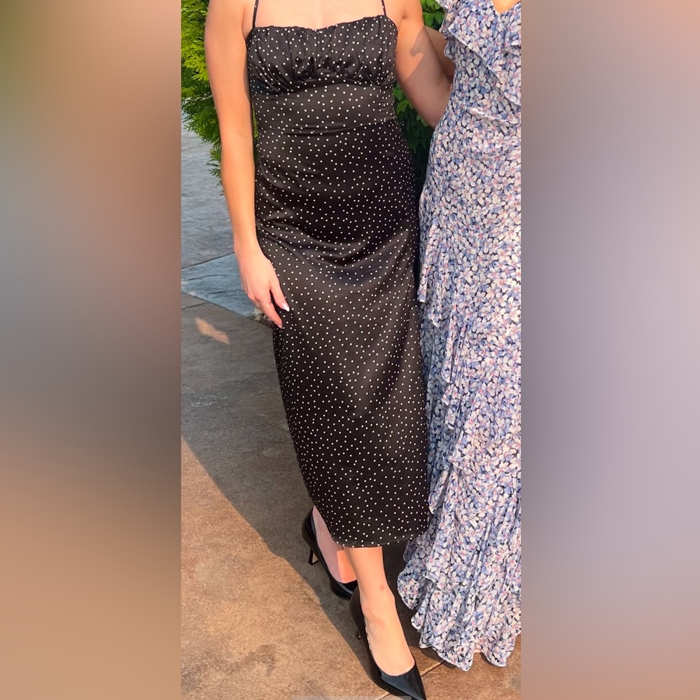 La Hearts Black and White Polka Dot Satin Midi Dress